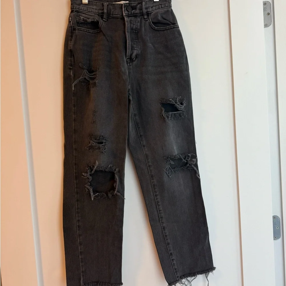 PacSun High Rise Straight Leg Ripped Black Jeans - Picture 1 of 8